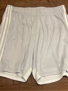 adidas Light Gray Women's Athletic Shorts with White Stripes